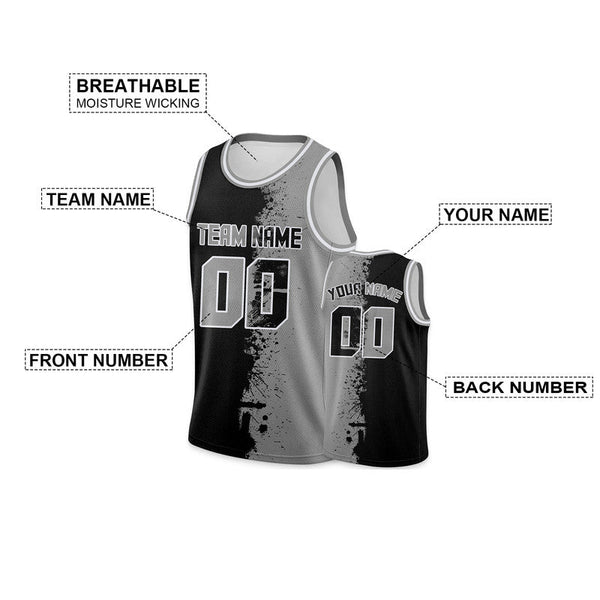 Custom Black Gray-White Authentic Spilt Fashion Basketball Jersey2