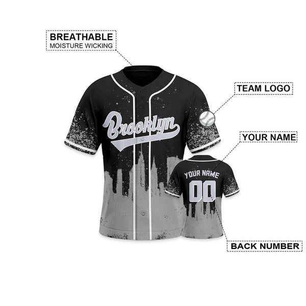 Custom 3D Graffiti Black Gray-White Authentic Baseball Silhouette Jersey