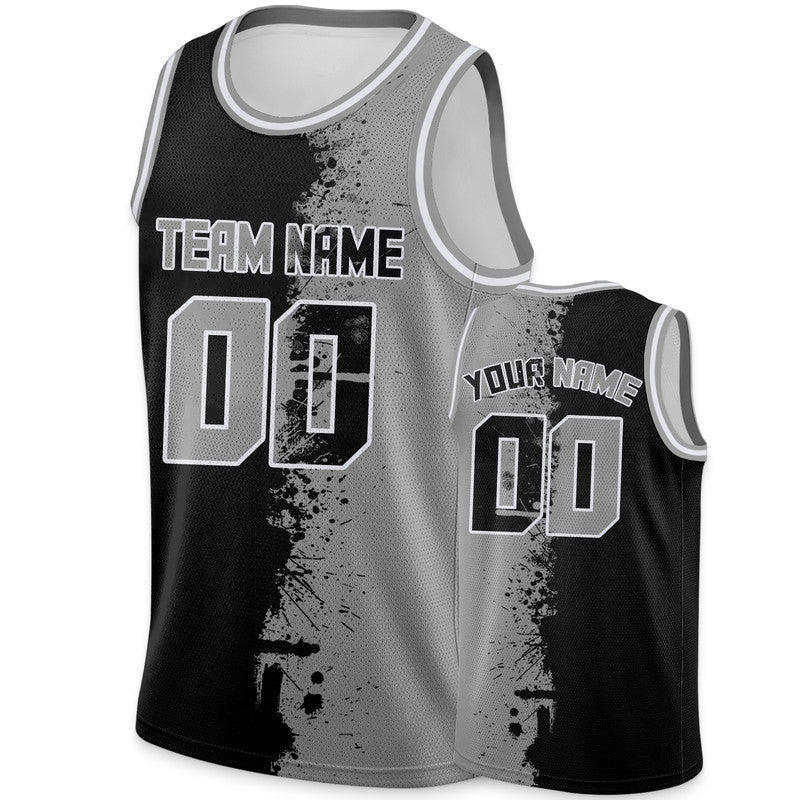 Custom Black Gray-White Authentic Spilt Fashion Basketball Jersey2