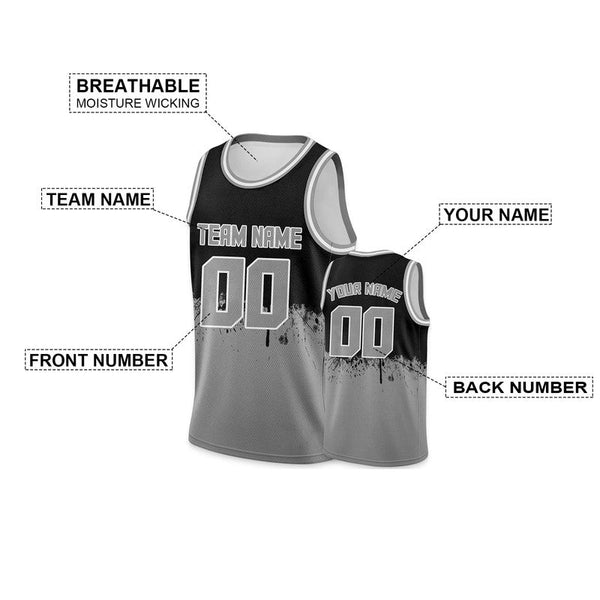 Custom Black Gray-White Authentic Spilt Fashion Basketball Jersey1