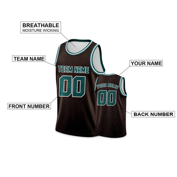 Custom Brown Aqua Round Neck Rib-Knit Basketball Jersey