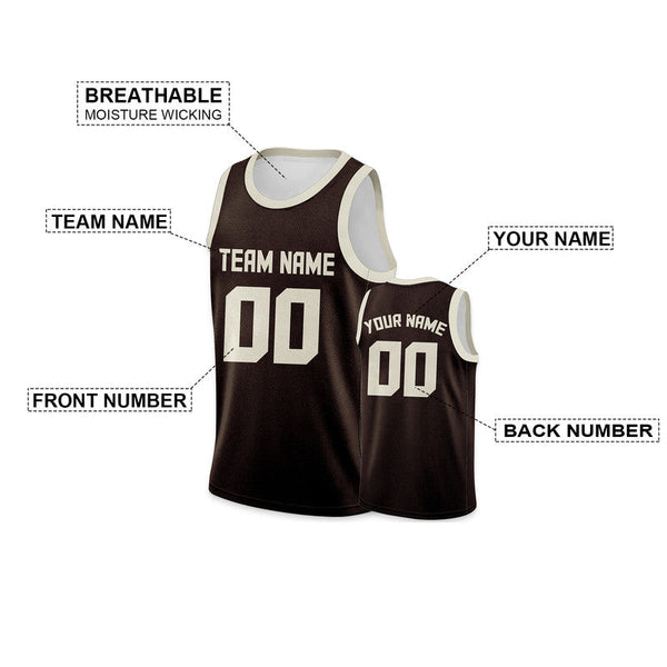 Custom Brown Cream Round Neck Rib-Knit Basketball Jersey