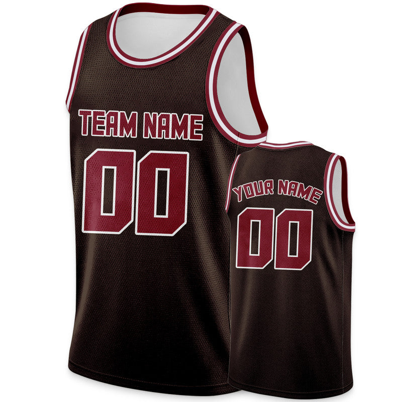 Custom Brown Crimson Round Neck Rib-Knit Basketball Jersey