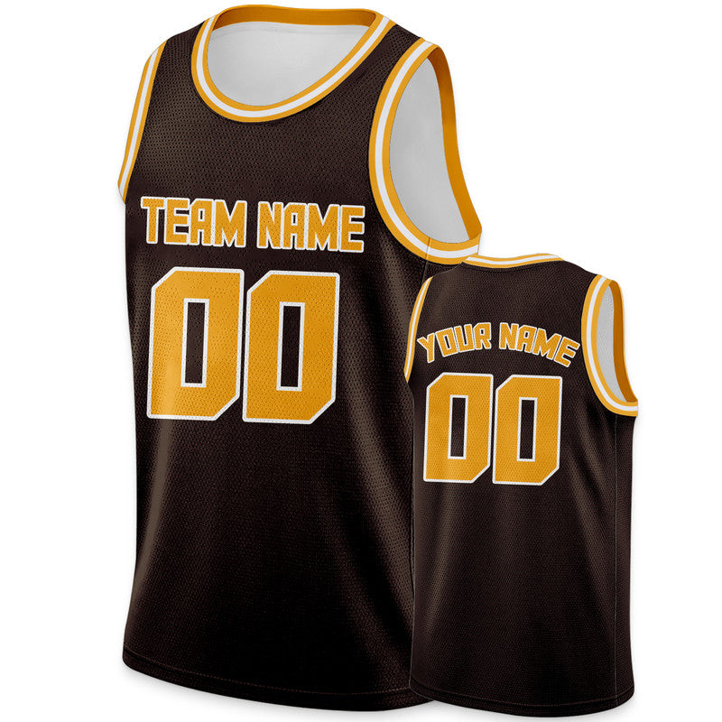 Custom Brown Gold Round Neck Rib-Knit Basketball Jersey