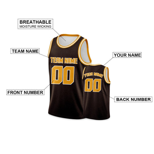 Custom Brown Gold Round Neck Rib-Knit Basketball Jersey