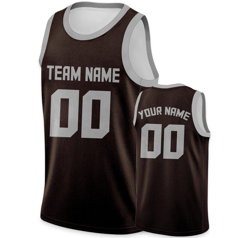 Custom Brown Gray Round Neck Rib-Knit Basketball Jersey