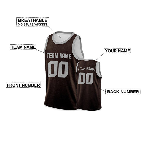 Custom Brown Gray Round Neck Rib-Knit Basketball Jersey