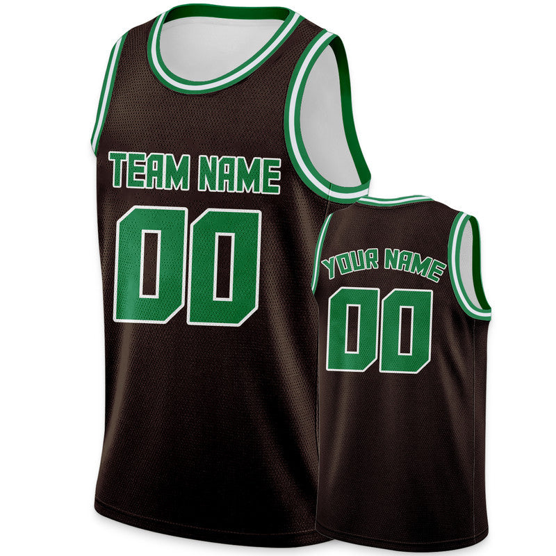 Custom Brown Green Round Neck Rib-Knit Basketball Jersey