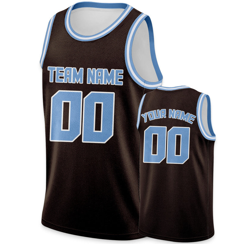 Custom Brown Light Blue Round Neck Rib-Knit Basketball Jersey