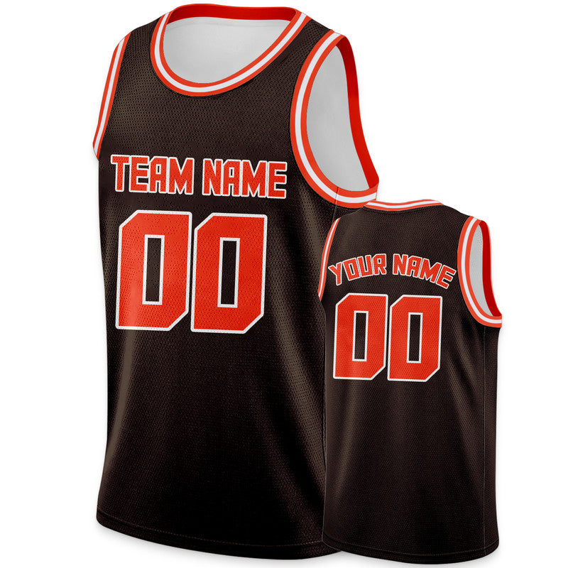 Custom Brown Orange Round Neck Rib-Knit Basketball Jersey