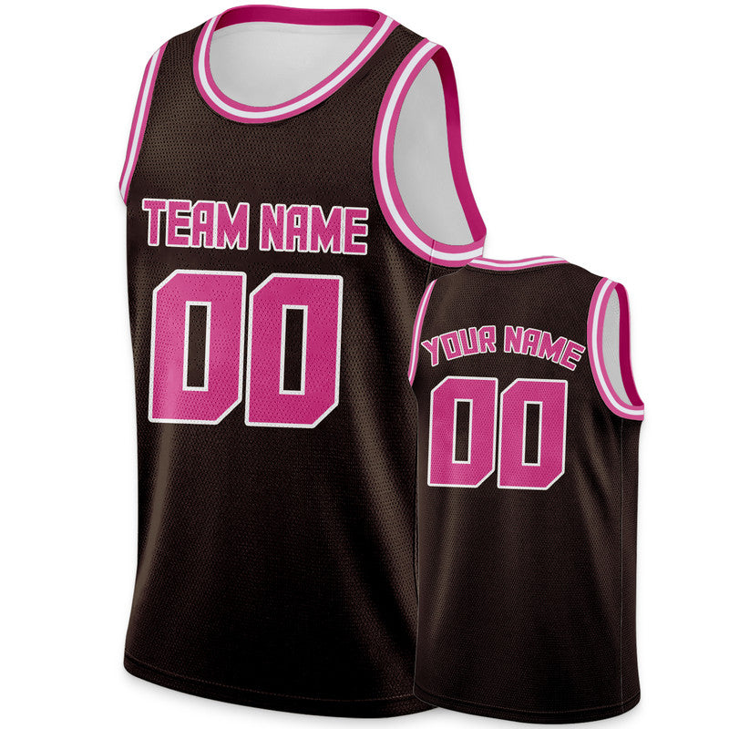 Custom Brown Pink Round Neck Rib-Knit Basketball Jersey