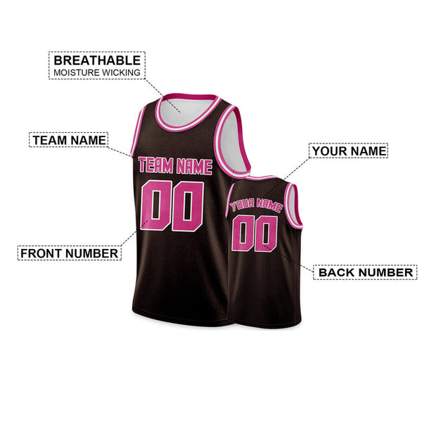 Custom Brown Pink Round Neck Rib-Knit Basketball Jersey