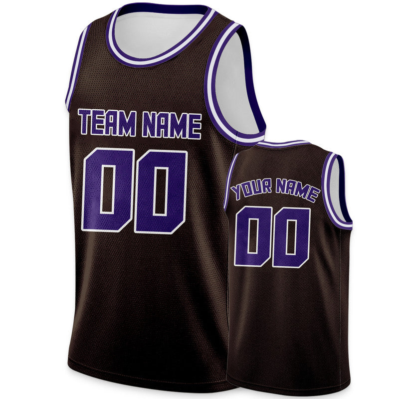 Custom Brown Purple Round Neck Rib-Knit Basketball Jersey