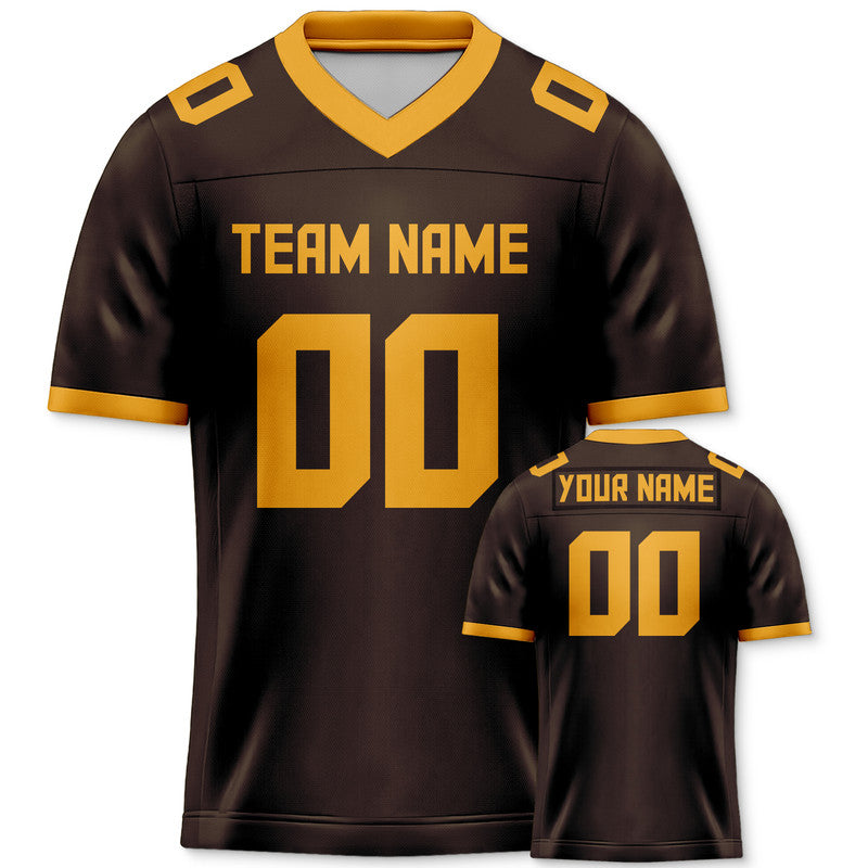 Custom Brown Gold Mesh Authentic Football Jersey