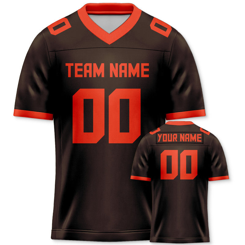 Custom Brown Orange Mesh Authentic Football Jersey