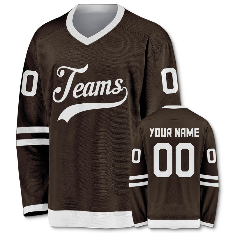 Custom Brown White Authentic Hockey Jersey