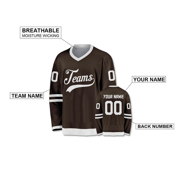 Custom Brown White Authentic Hockey Jersey