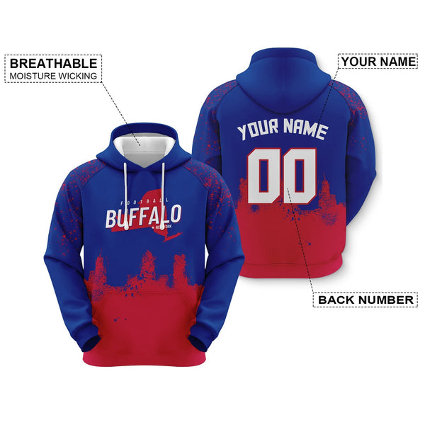 Custom Sports Pullover Sweatshirt  Football Graffiti City Map Buffalo Fashion Hoodie1