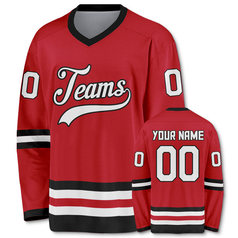 Custom Red White-Black Authentic Hockey Jersey