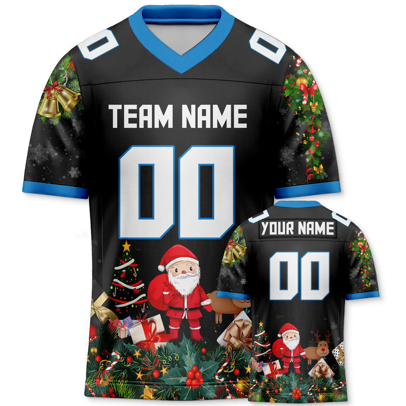 CHRISTMAS DAY CUSTOM BLACK WHITE-POWDER BLUE SANTA CLAUS AUTHENTIC FOOTBALL JERSEY1