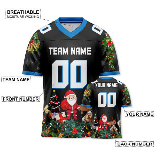 CHRISTMAS DAY CUSTOM BLACK WHITE-POWDER BLUE SANTA CLAUS AUTHENTIC FOOTBALL JERSEY1