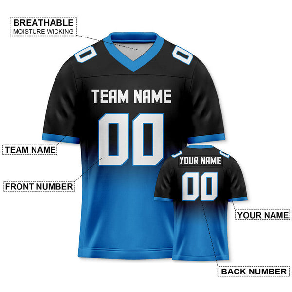 Custom Black Powder Blue-White Authentic Split Fashion Football Jersey