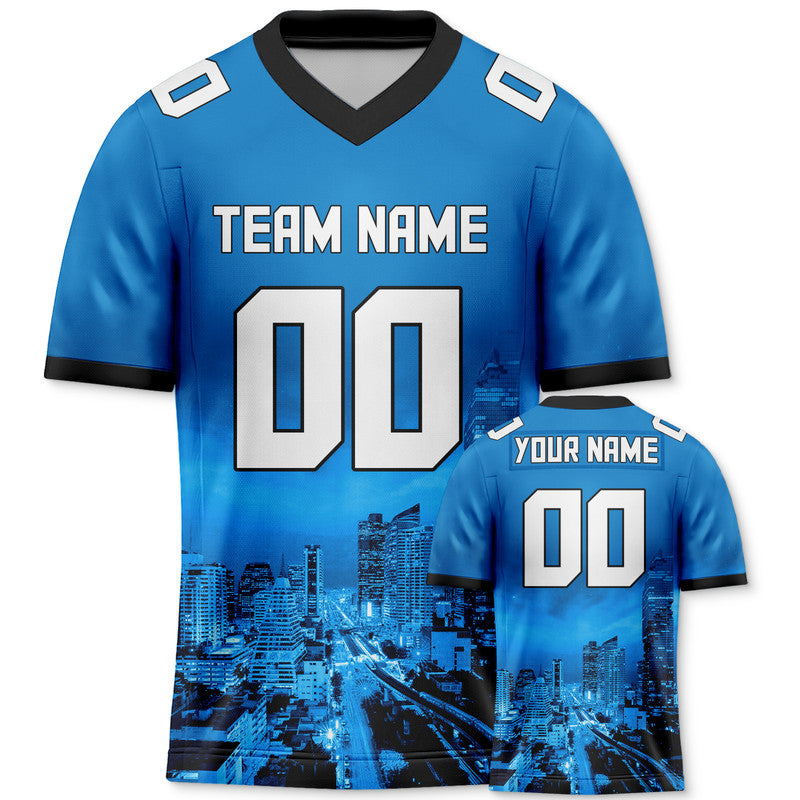 Custom 3D City Night Powder Blue White-Black Authentic Football Silhouette Jersey1