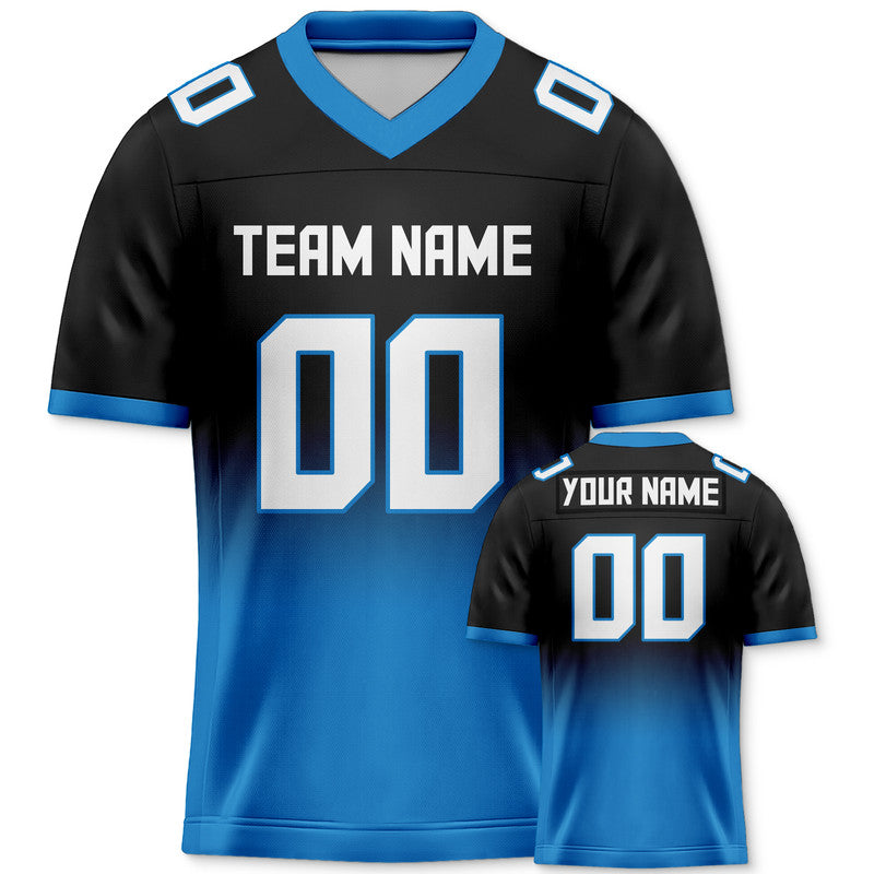 Custom Black Powder Blue-White Authentic Split Fashion Football Jersey