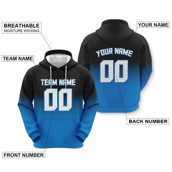 Custom Black White-Powder Blue Sports Pullover  Sweatshirt Split  Fashion Football Hoodie