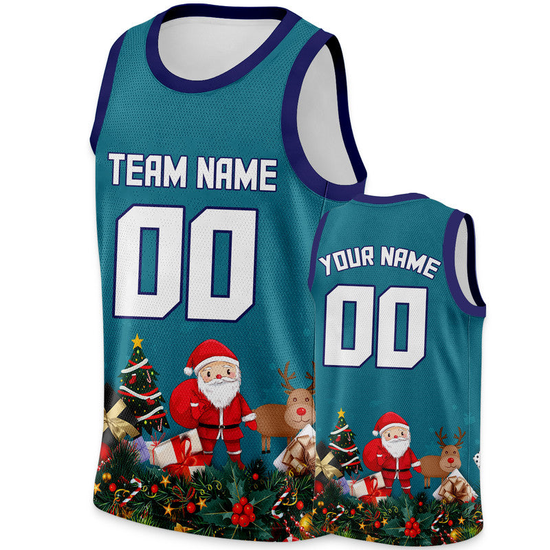 Christmas Day Custom Black White Santa Claus Authentic Basketball Jersey