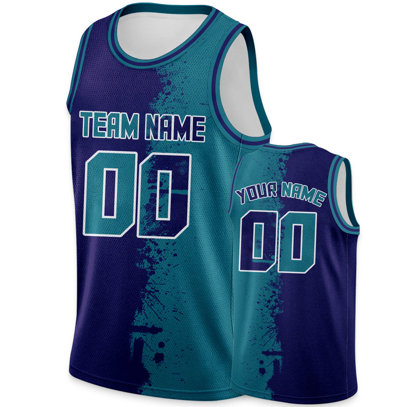 Custom Purple Aqua-White Authentic Spilt Fashion Basketball Jersey