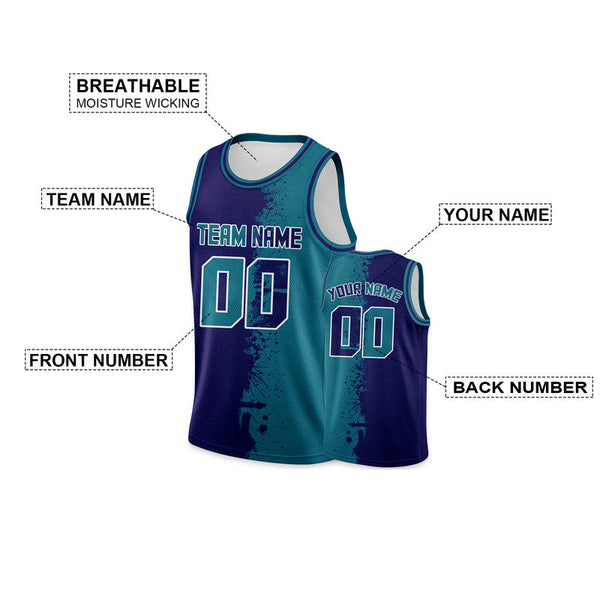 Custom Purple Aqua-White Authentic Spilt Fashion Basketball Jersey