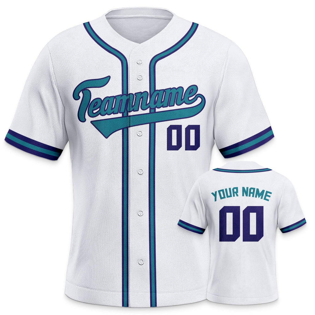 Custom White Aqua-Purple Authentic Classic Baseball Jersey