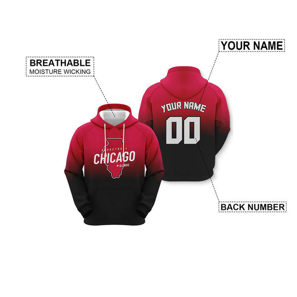 Custom Sports Pullover Sweatshirt Basketball Split State Map Chicago  Fashion Hoodie