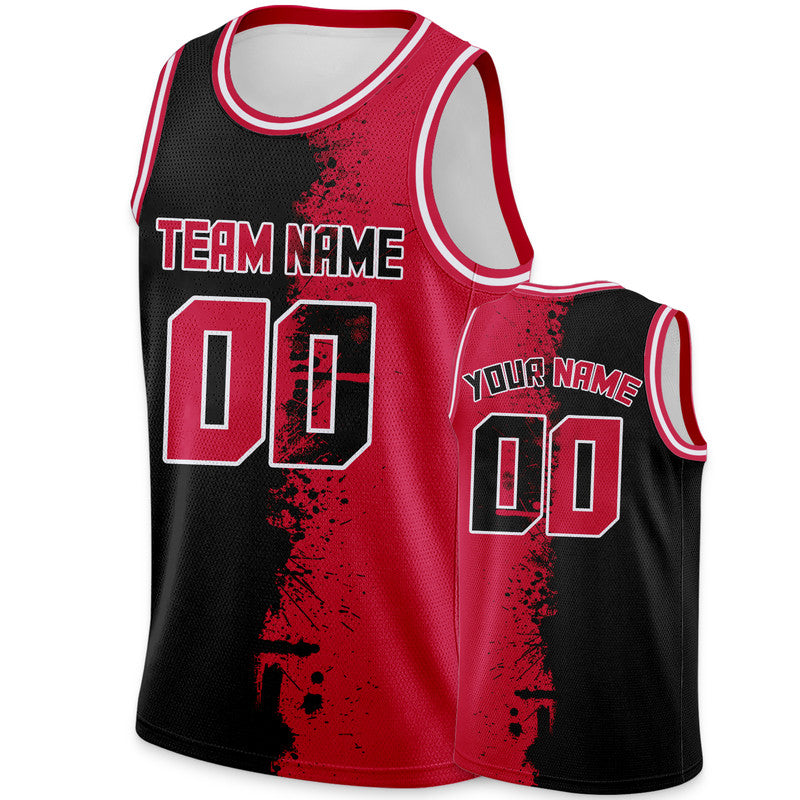 Custom Black Red-White Authentic Spilt Fashion Basketball Jersey2