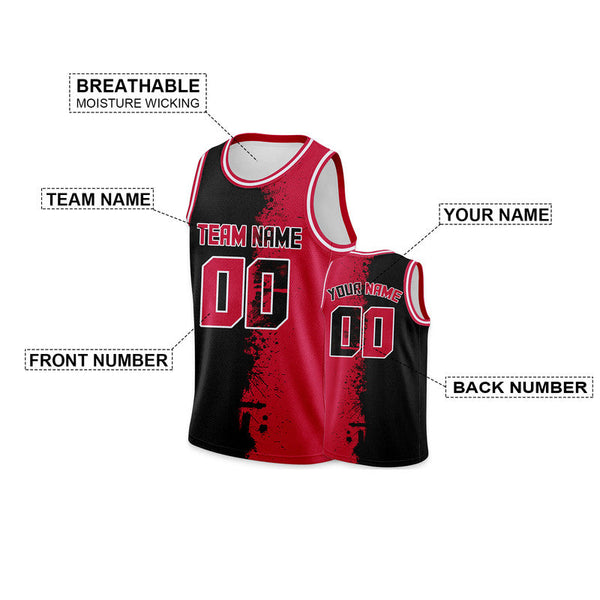 Custom Black Red-White Authentic Spilt Fashion Basketball Jersey2