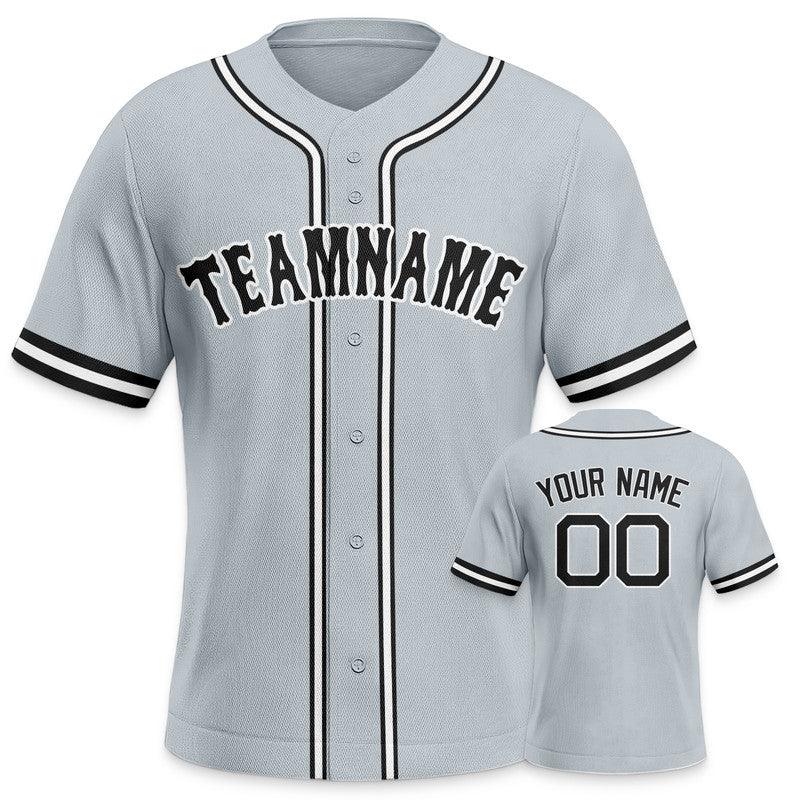 Custom Gray Black-White Authentic Baseball Jersey-2