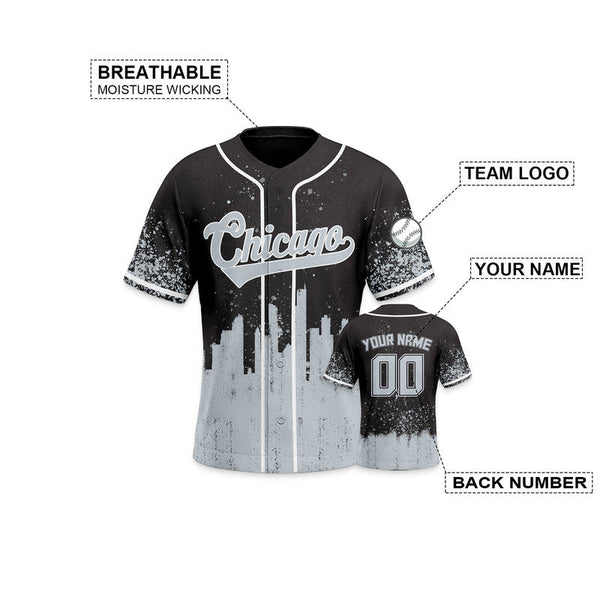 Custom 3D Graffiti Balck Gray-White Authentic Baseball Silhouette Jersey