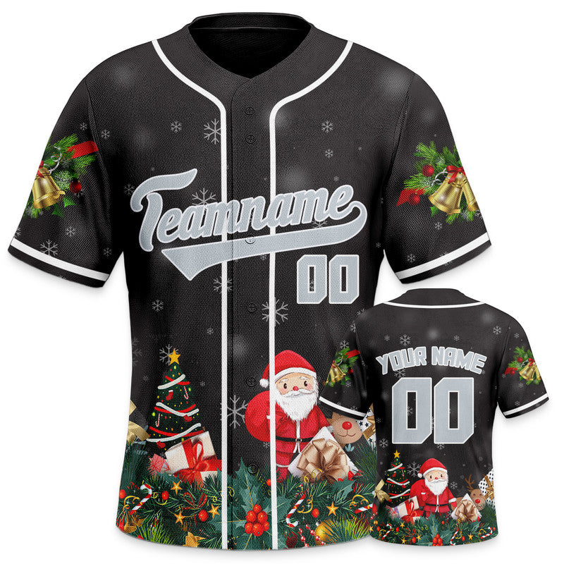 Christmas Day Custom Black Gray-White Santa Claus Authentic Baseball Jersey