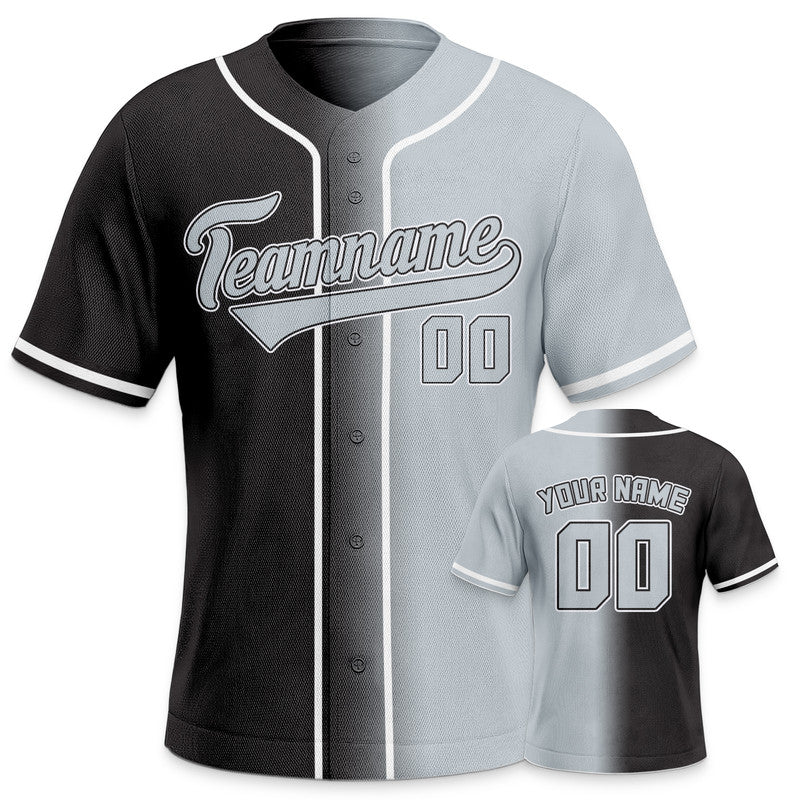 Custom Gray Black-White Authentic Split Fashion Baseball Jersey