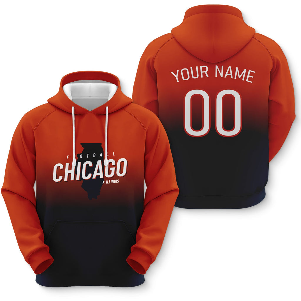 Custom Sports Pullover Sweatshirt City Chicago Map Split Fashion Football Hoodie