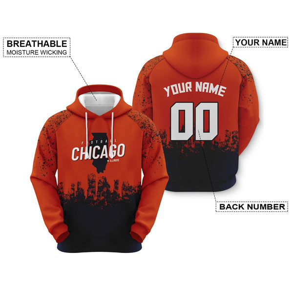 Custom Sports Pullover Sweatshirt  Football Graffiti City Map Chicago FashionHoodie