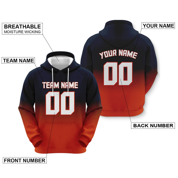 Custom Navy White-Orange Sports Pullover Sweatshirt Split Fashion Football Hoodie