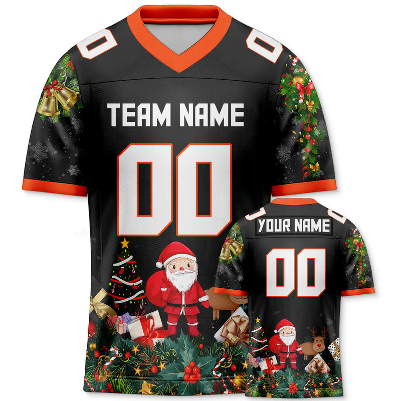 CHRISTMAS DAY CUSTOM BLACK WHITE-ORANGE SANTA CLAUS AUTHENTIC FOOTBALL JERSEY1