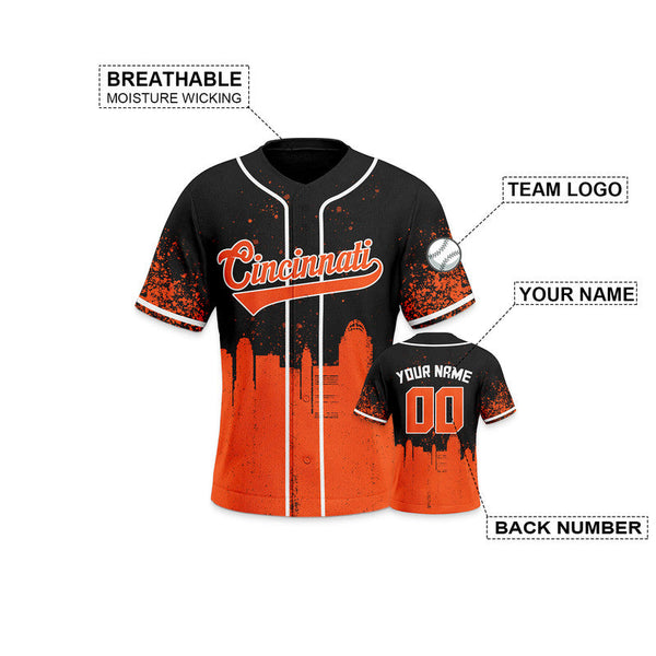 Custom 3D Graffiti Black Orange-White Authentic Baseball Silhouette Jersey