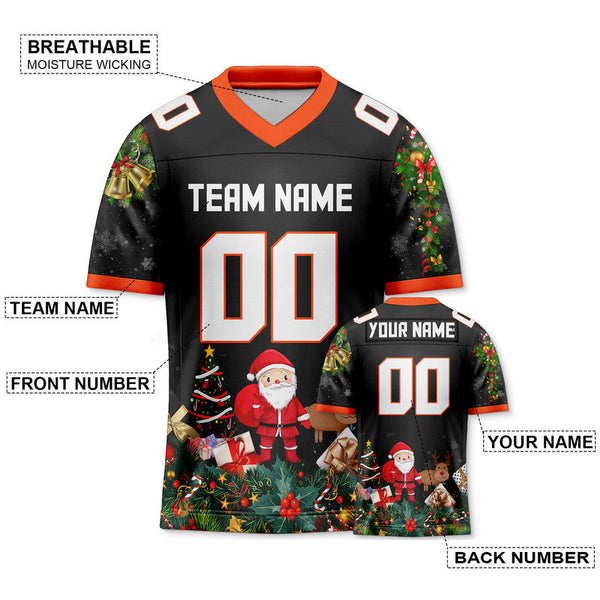 CHRISTMAS DAY CUSTOM BLACK WHITE-ORANGE SANTA CLAUS AUTHENTIC FOOTBALL JERSEY1