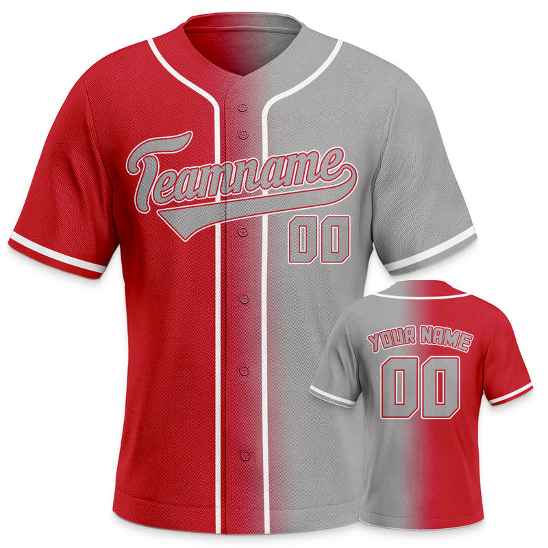 Custom Red Gray-White Authentic Split Fashion Baseball Jersey