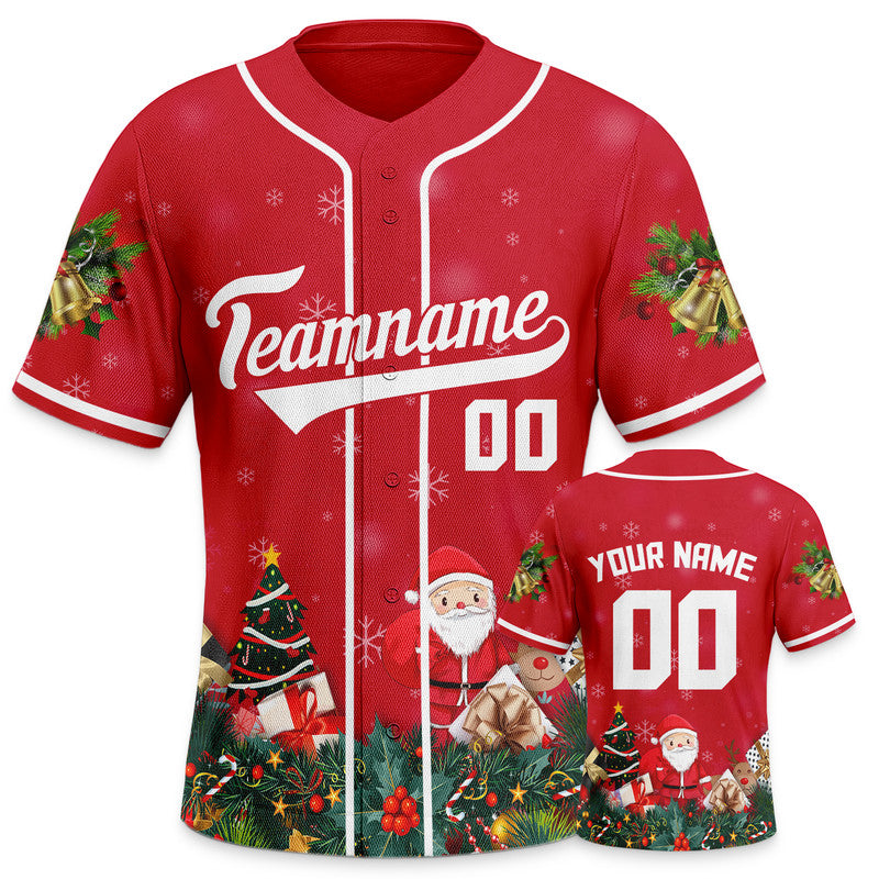 Christmas Day Custom Red White Santa Claus Authentic Baseball Jersey