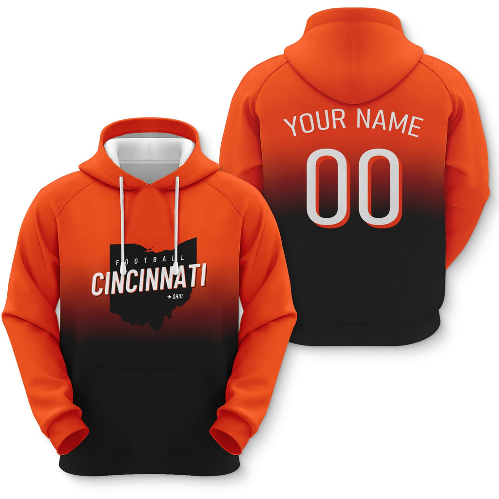 Custom Sports Pullover Sweatshirt City Cincinnati Map Split Fashion Football Hoodie