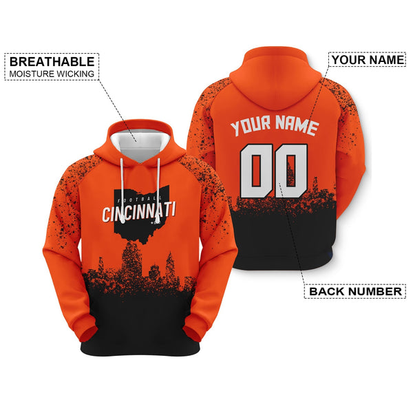 Custom Sports Pullover Sweatshirt Football Graffiti City Map Cincinnati Fashion  Hoodie